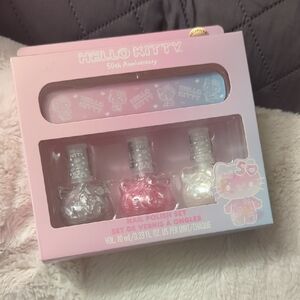 Hello Kitty 50th Anniversary Nail Polish Set - Pink, Silver, White